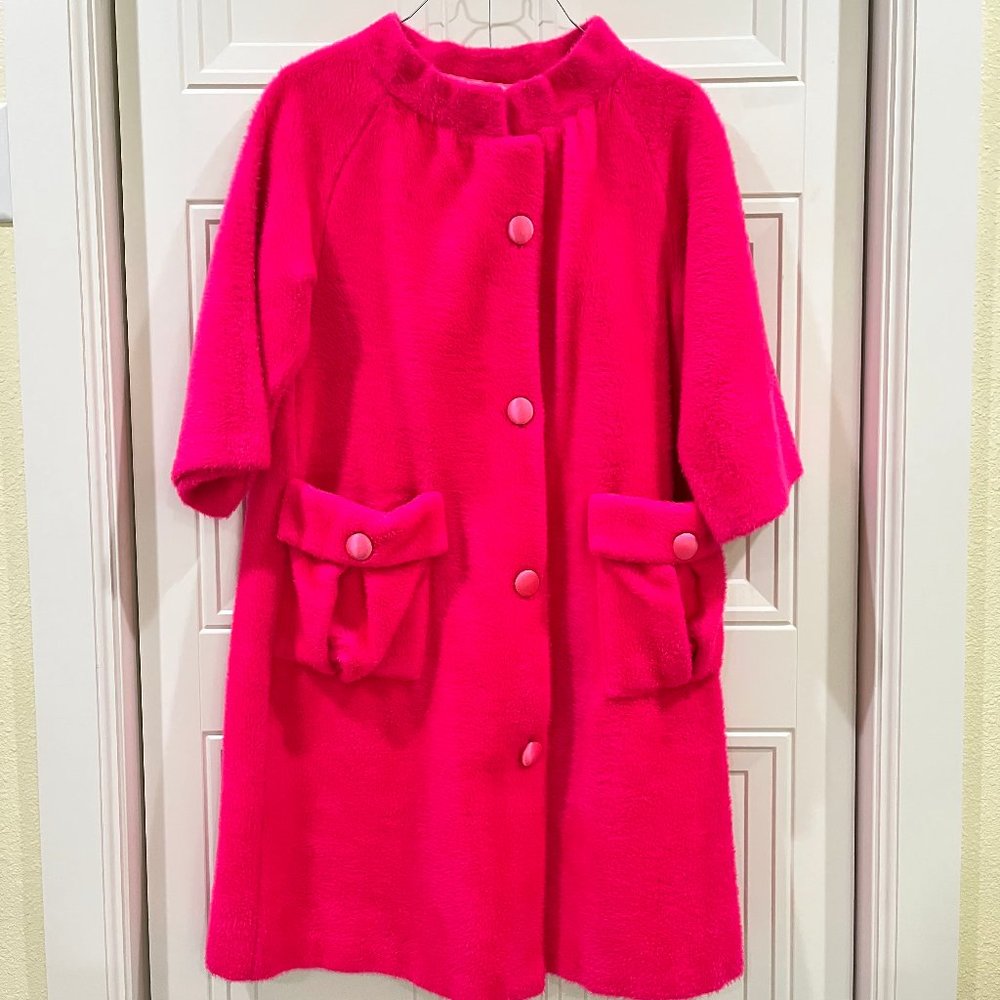 Retro Hot Pink Coat with 3/4 Length Sleeves